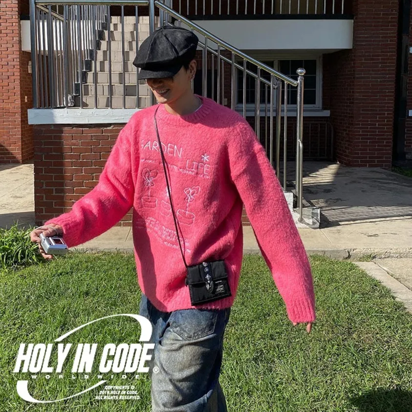 HOLY IN CODE  |Unisex Wool Nylon Street Style U-Neck Bi-color Long Sleeves