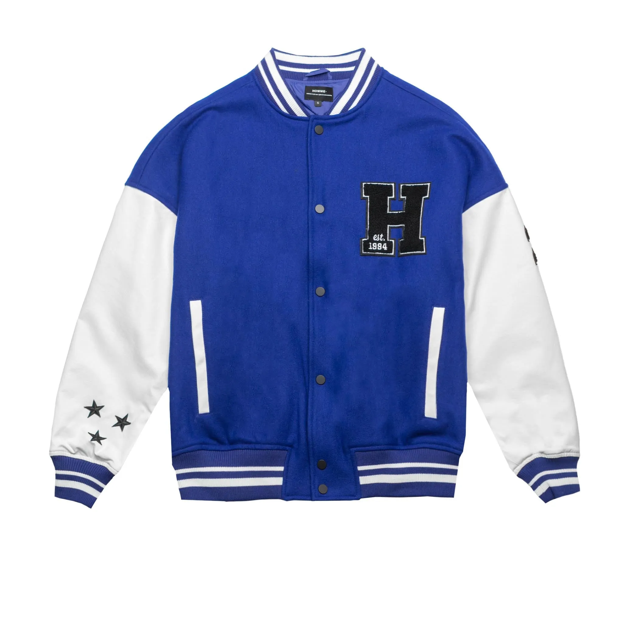 HOMME+ Wool Varsity Jacket Blue/White