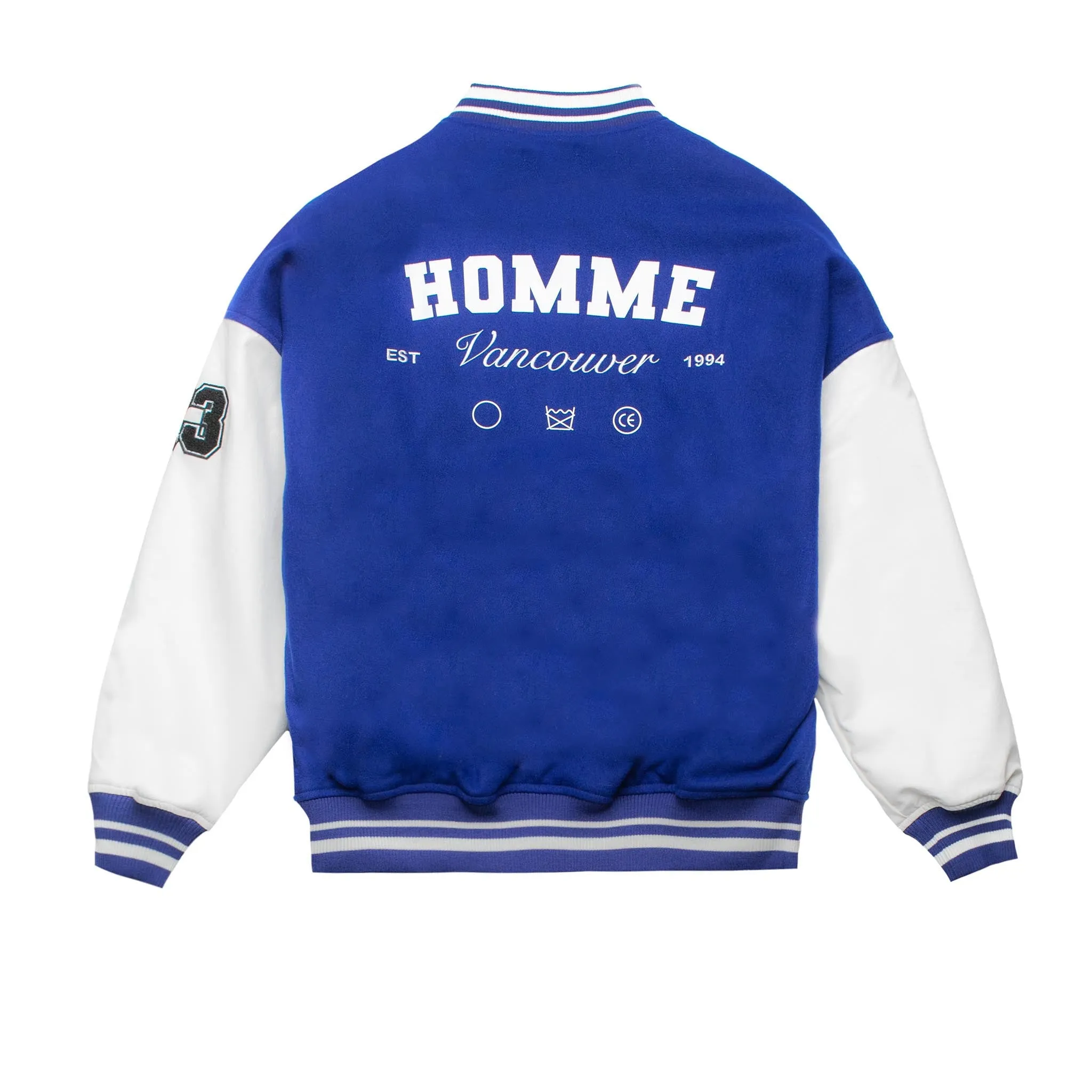 HOMME+ Wool Varsity Jacket Blue/White