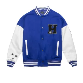 HOMME+ Wool Varsity Jacket Blue/White