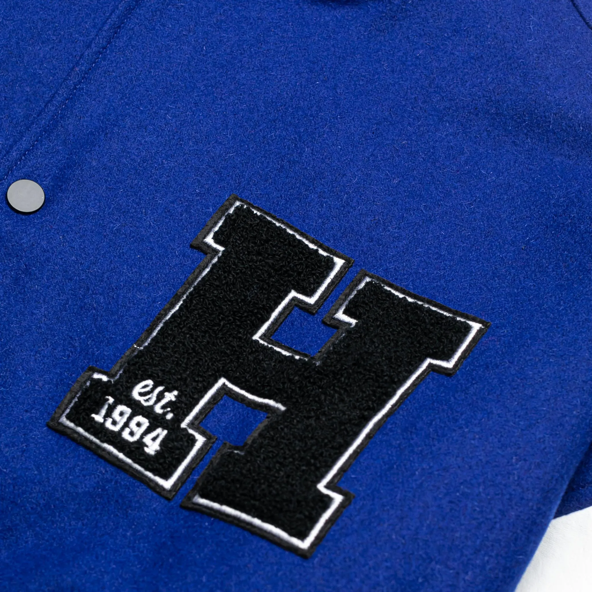 HOMME+ Wool Varsity Jacket Blue/White