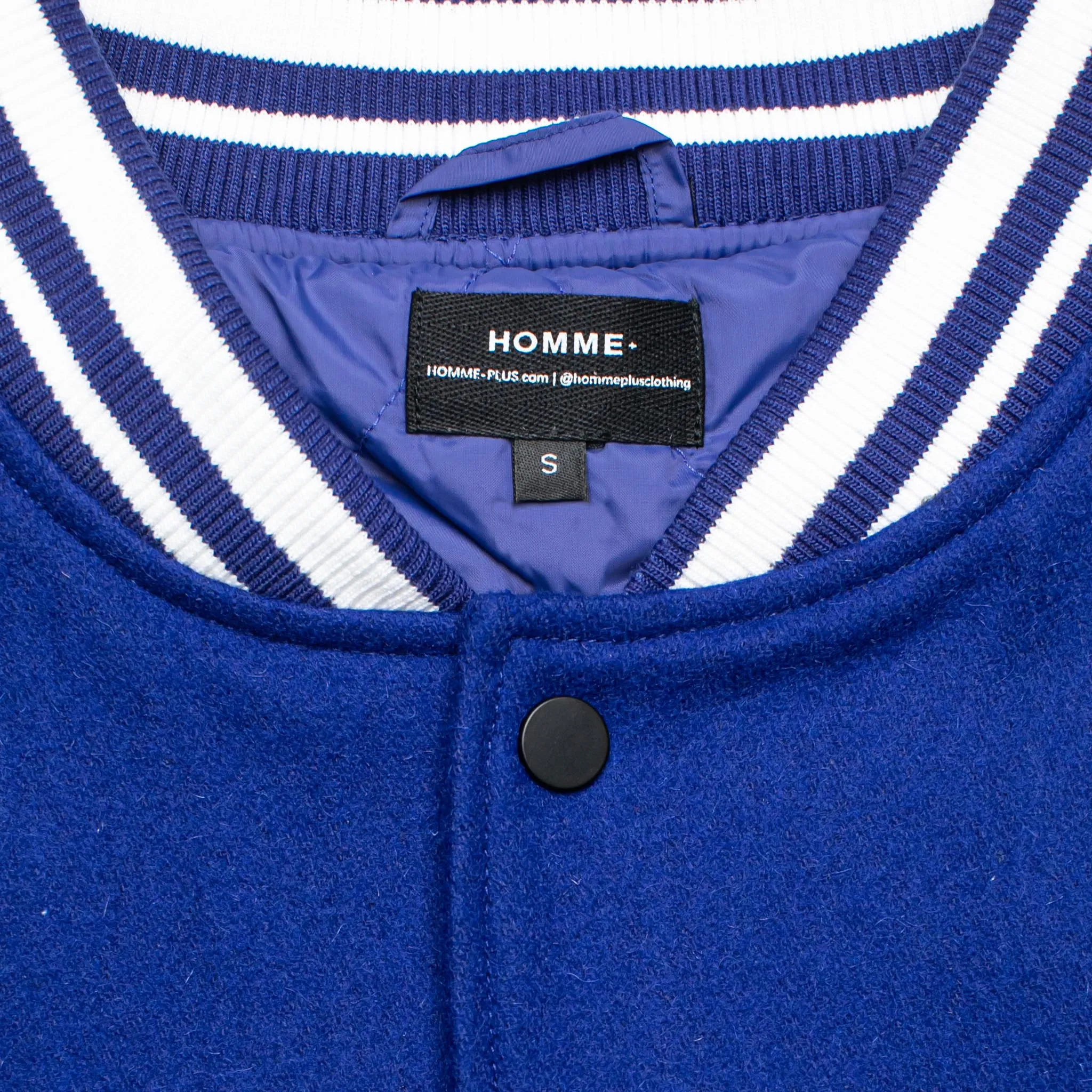 HOMME+ Wool Varsity Jacket Blue/White