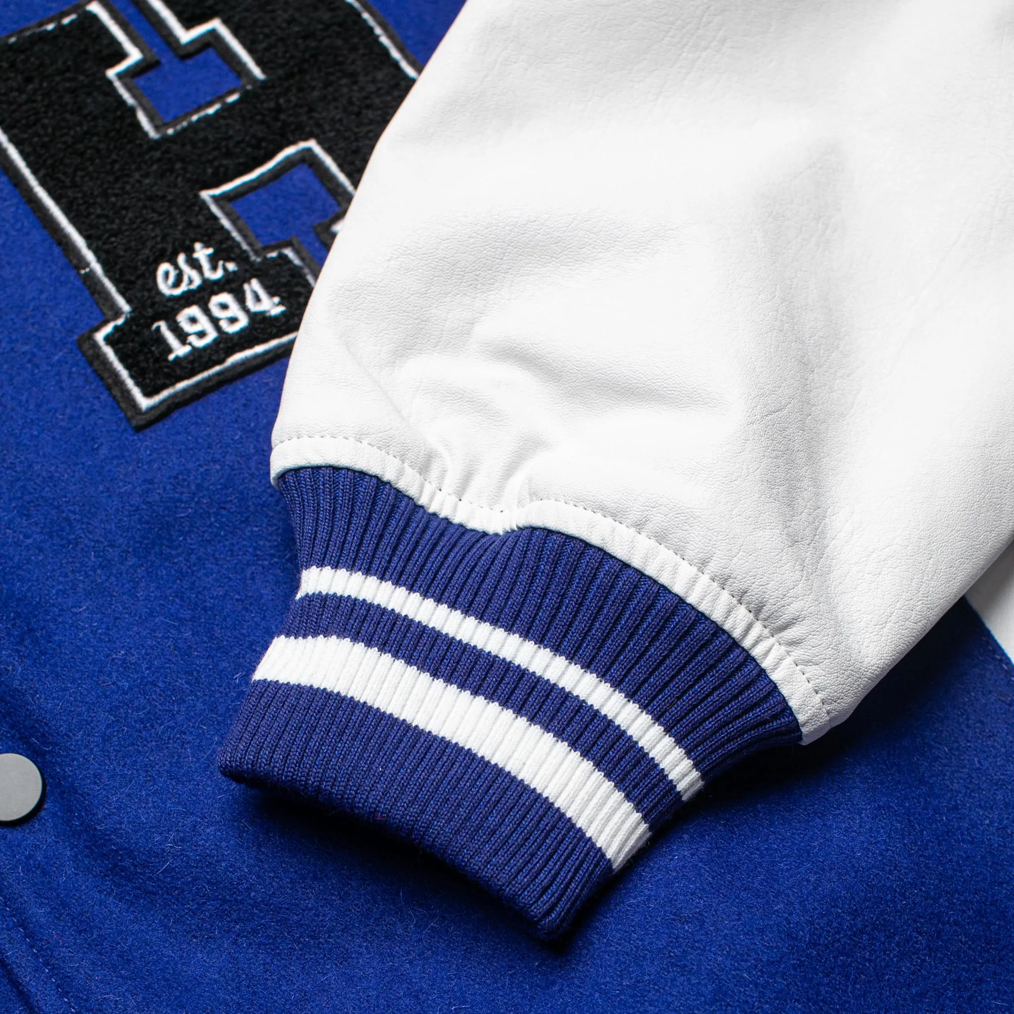 HOMME+ Wool Varsity Jacket Blue/White