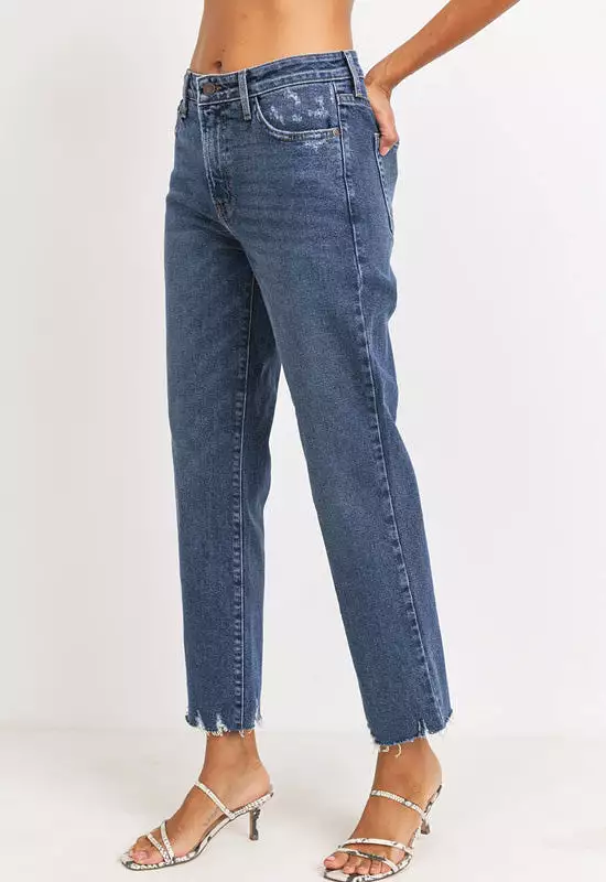 Just Black - High Rise Vintage Straight Leg Jean Dark Denim