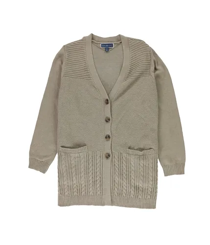 Karen Scott Womens Mix Stitch Cardigan Sweater