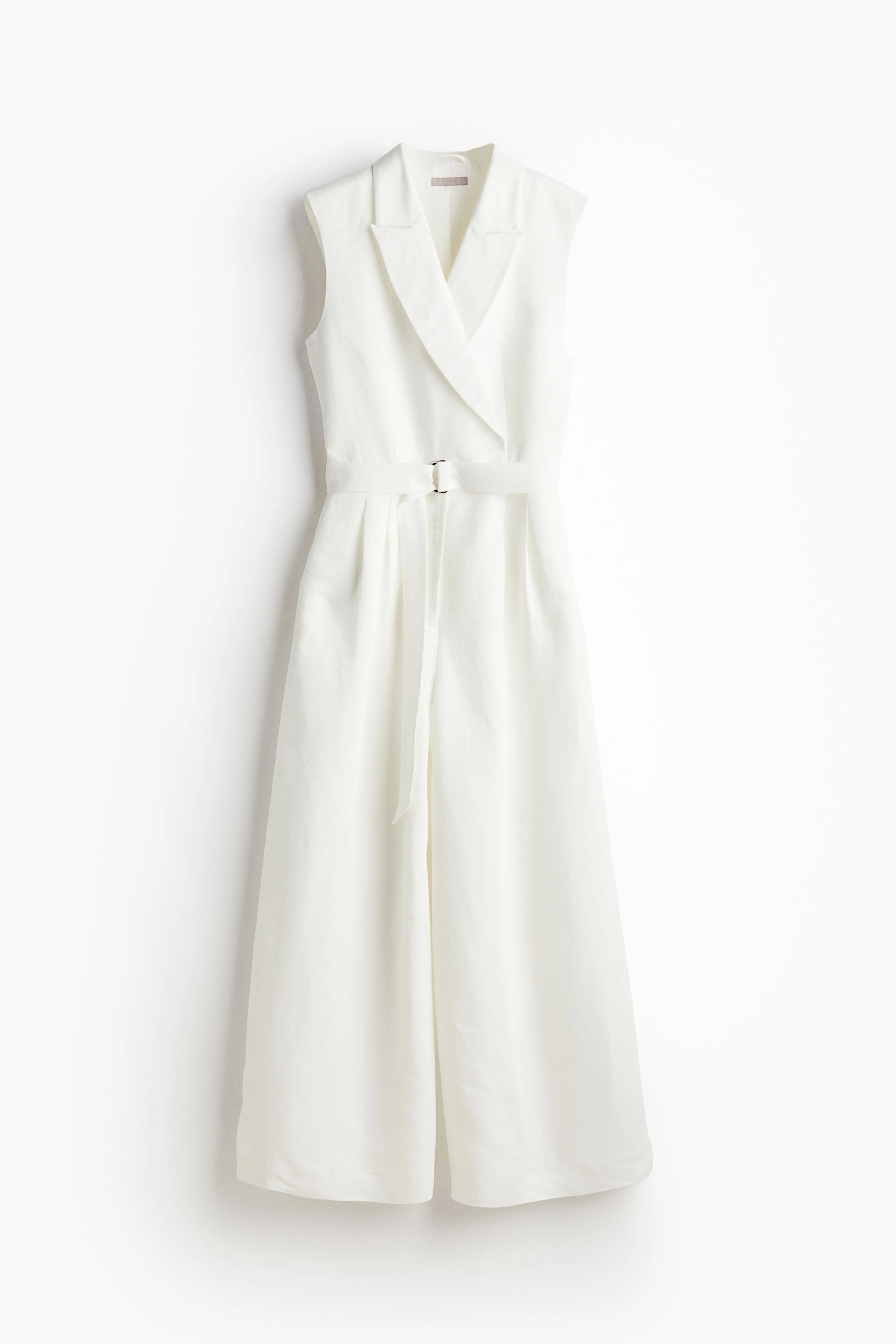 Linen-blend jumpsuit - V-neck - Sleeveless - White - Ladies | H&M GB