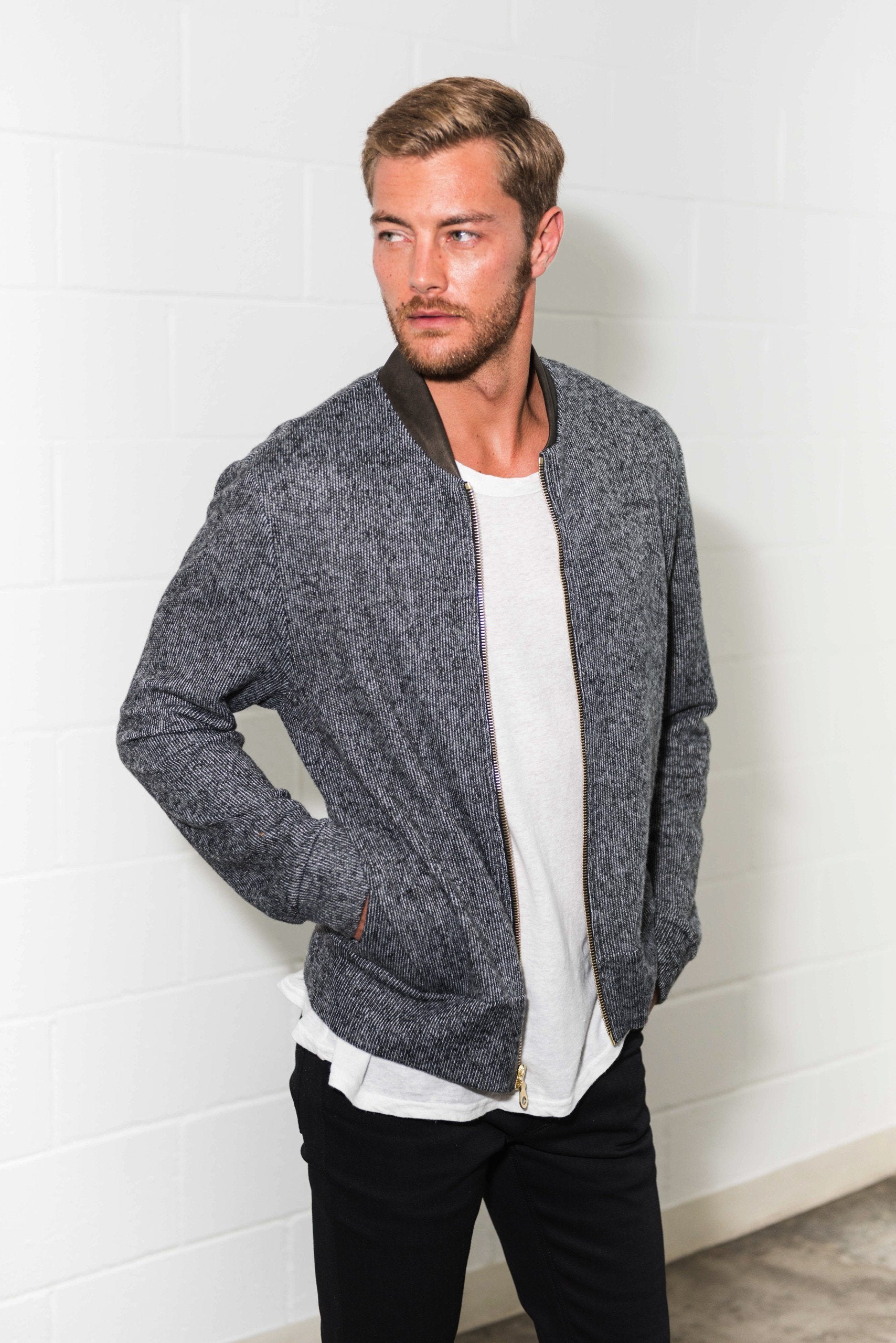 Men's Soft Knit Melange Bomber Jacket