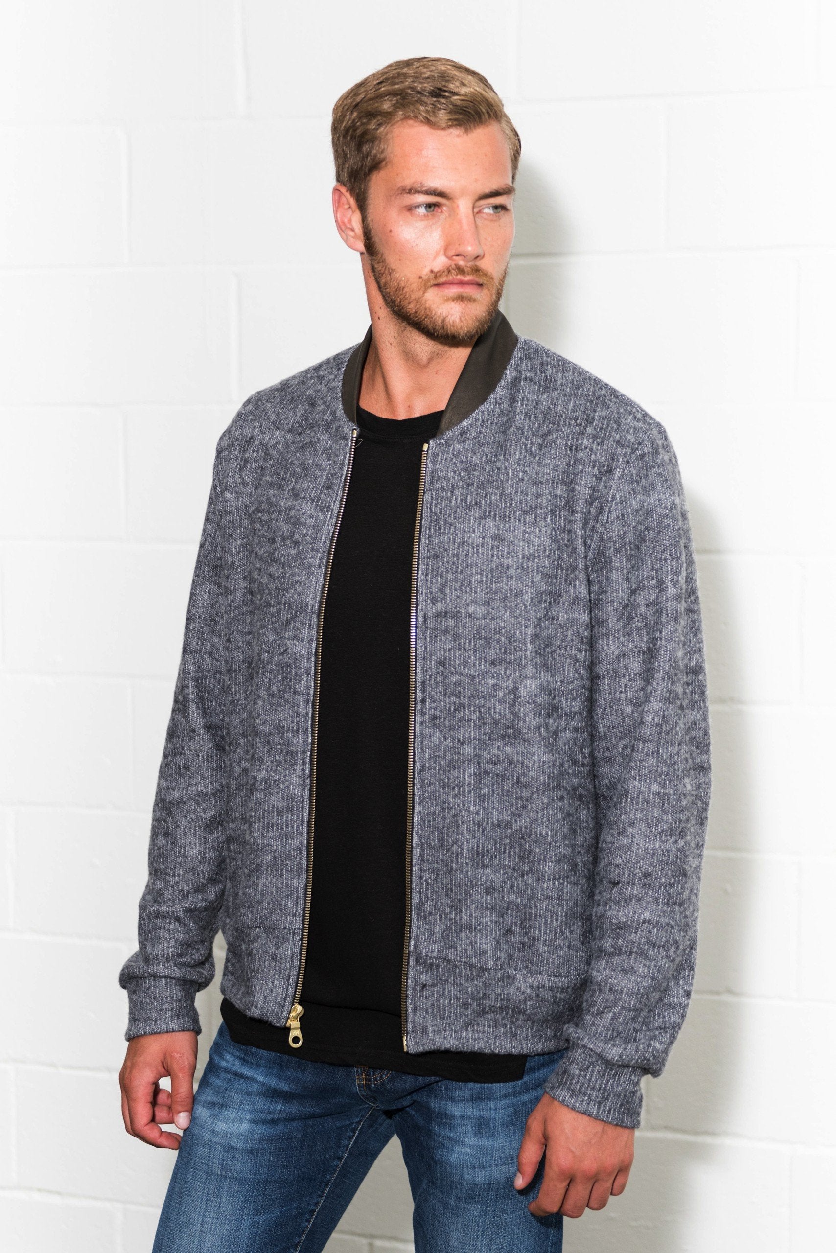 Men's Soft Knit Melange Bomber Jacket