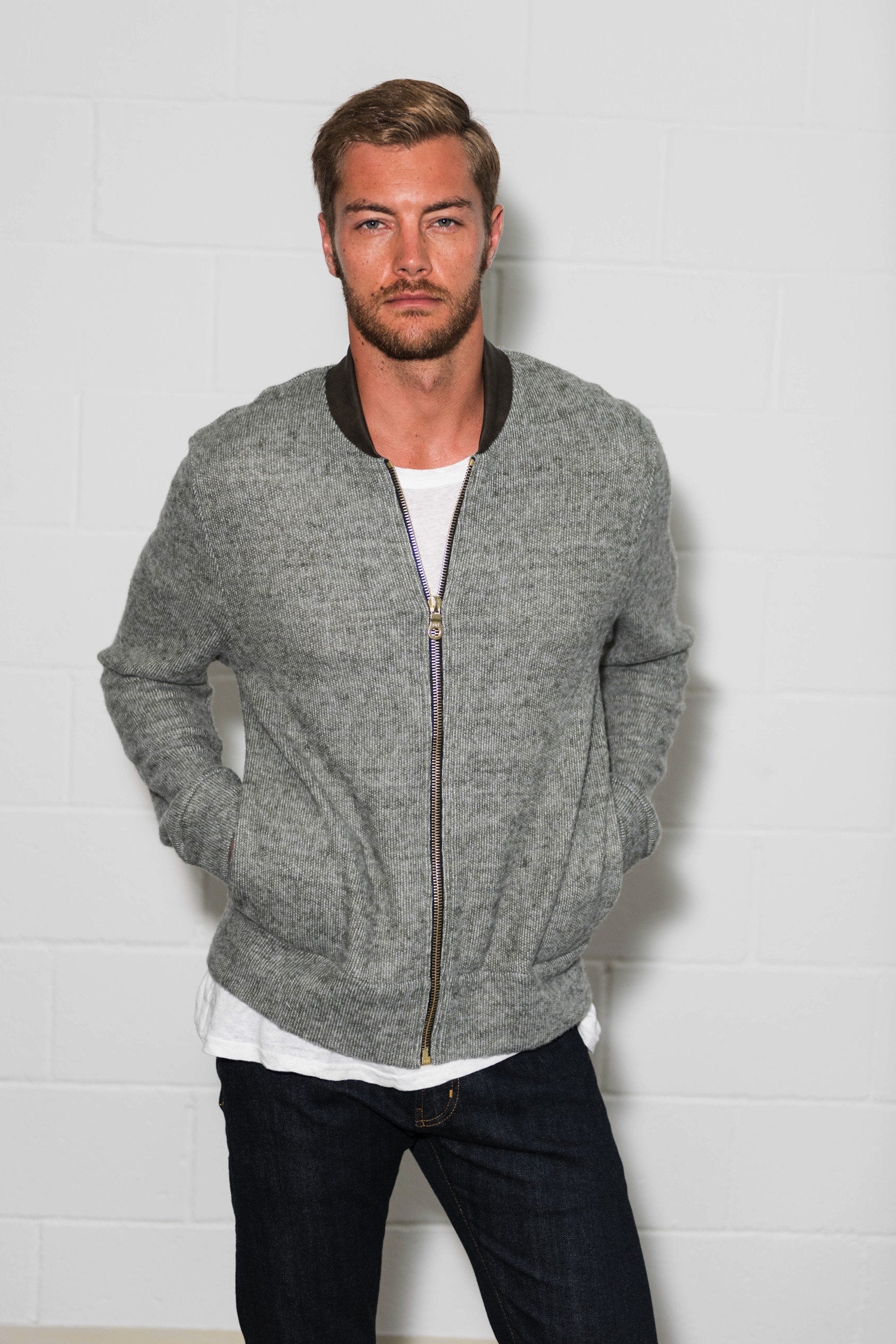 Men's Soft Knit Melange Bomber Jacket