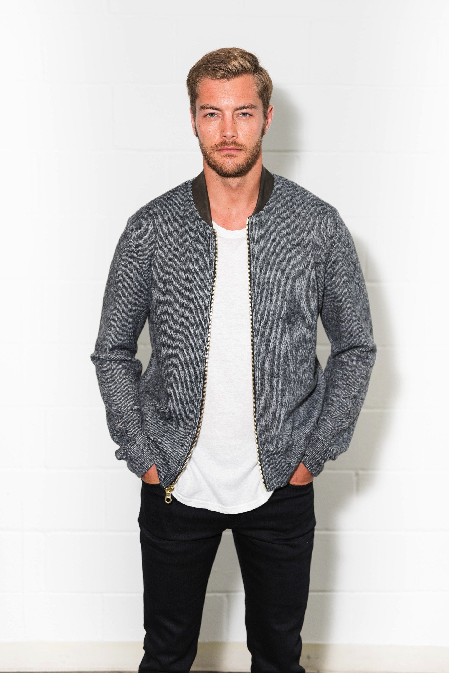 Men's Soft Knit Melange Bomber Jacket