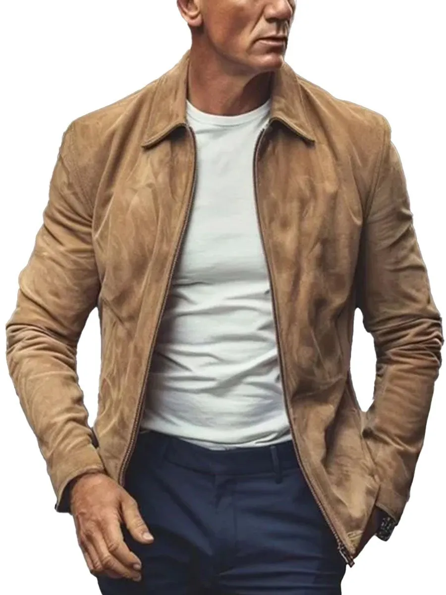 Men's Vintage Suede Lapel Zip-Up Jacket