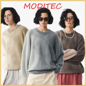 MODITEC  |Crew Neck Unisex Blended Fabrics Street Style Long Sleeves