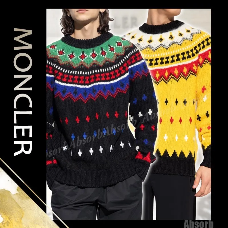 MONCLER  |Crew Neck Wool Street Style Long Sleeves Logo Sweaters