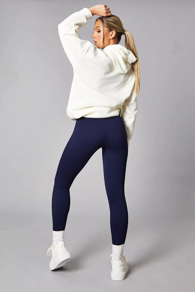 Navy Rib Knit High Waisted Leggings - Ren