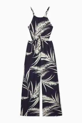 OPEN-BACK FLORAL-PRINT LINEN JUMPSUIT - Halterneck - Sleeveless - NAVY / PRINTED - Ladies | H&M GB