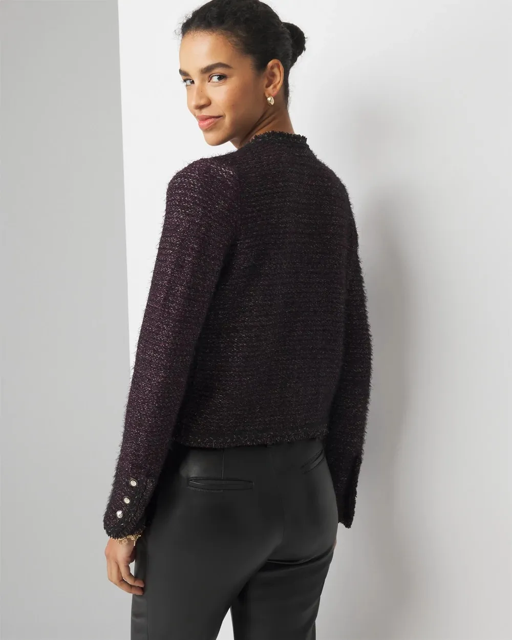 Petite Metallic Tweed Sweater Jacket