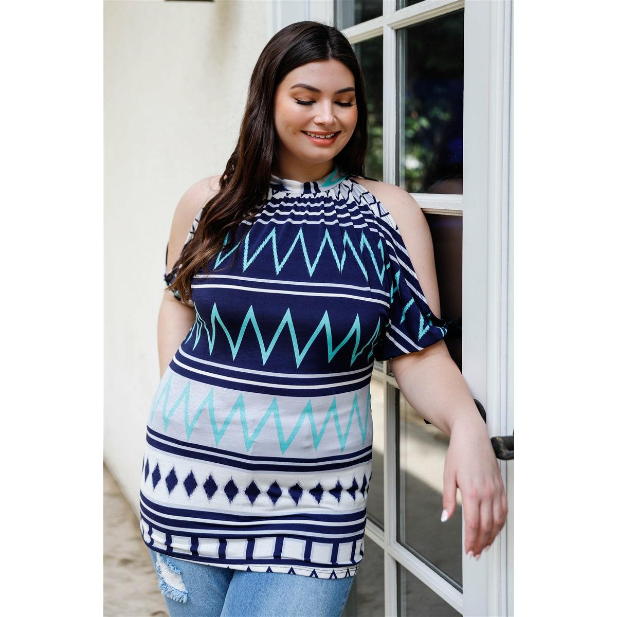 Plus size short sleeve cold shoulder top