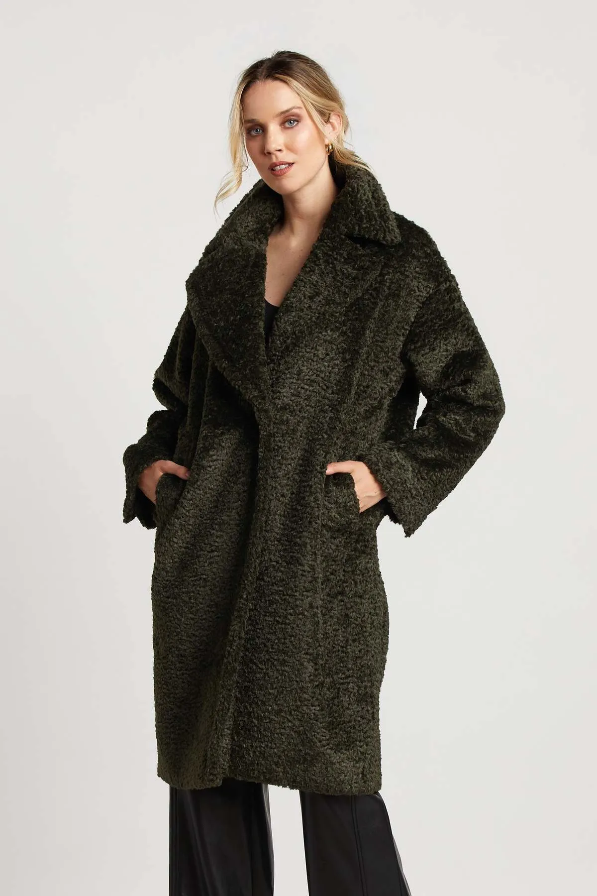 Polly Long Faux Fur Coat - Forest Green