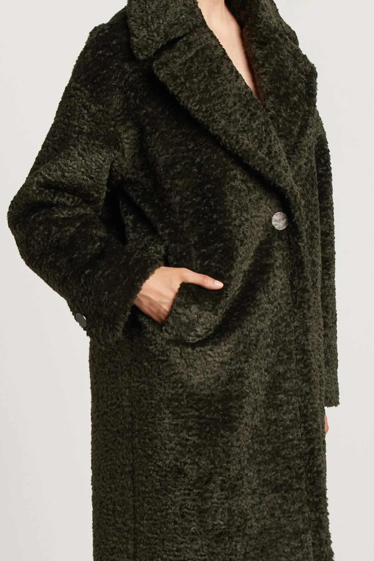 Polly Long Faux Fur Coat - Forest Green