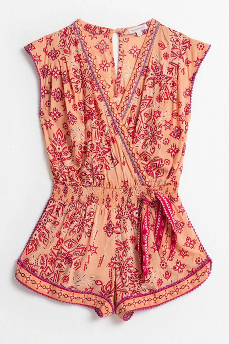 Poupette St. Barth - Kids Anaik Short Jumpsuit - Orange Bijou Batik