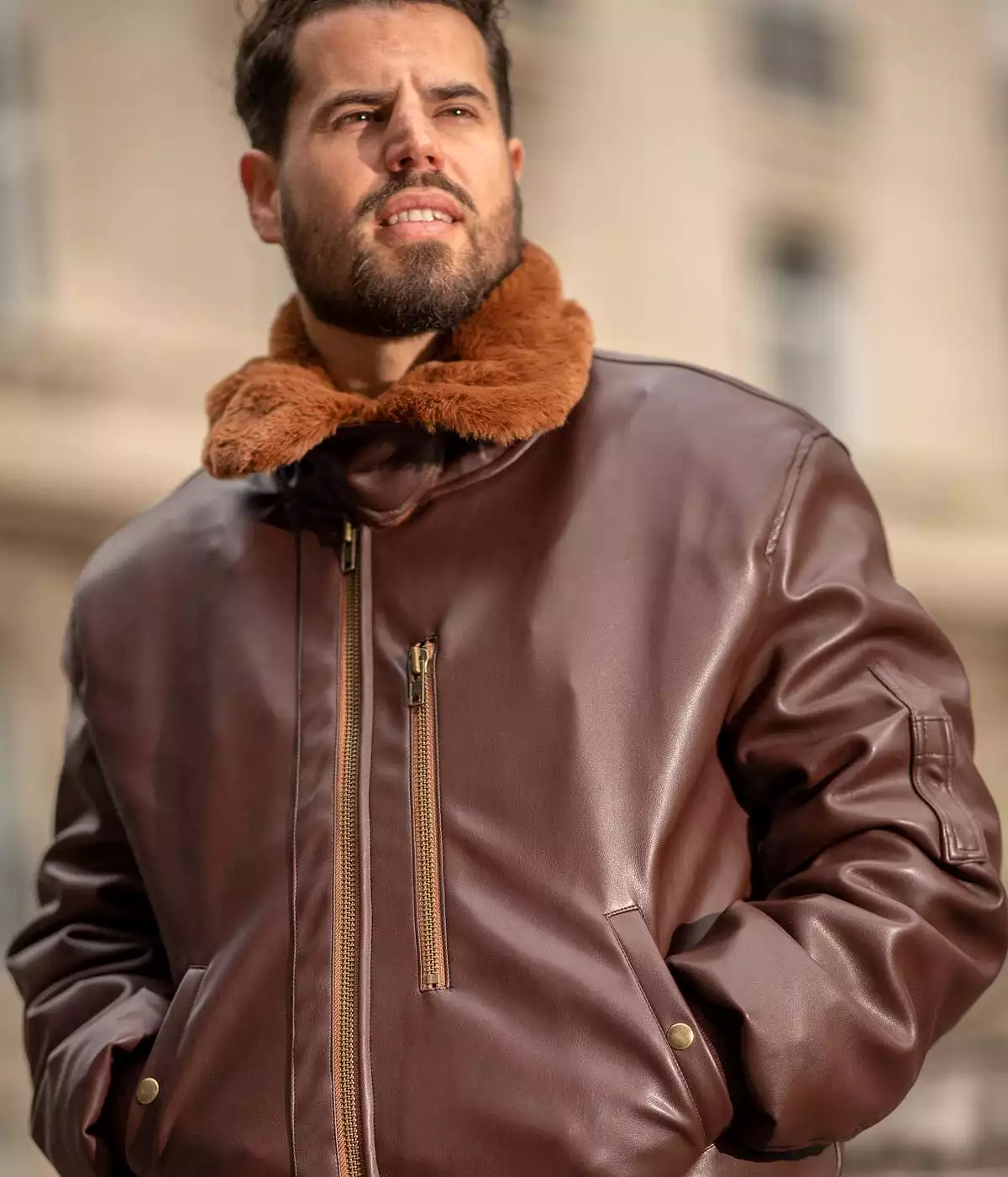 Roland Men's Vegan Leather Bomber Jacket | Maroon