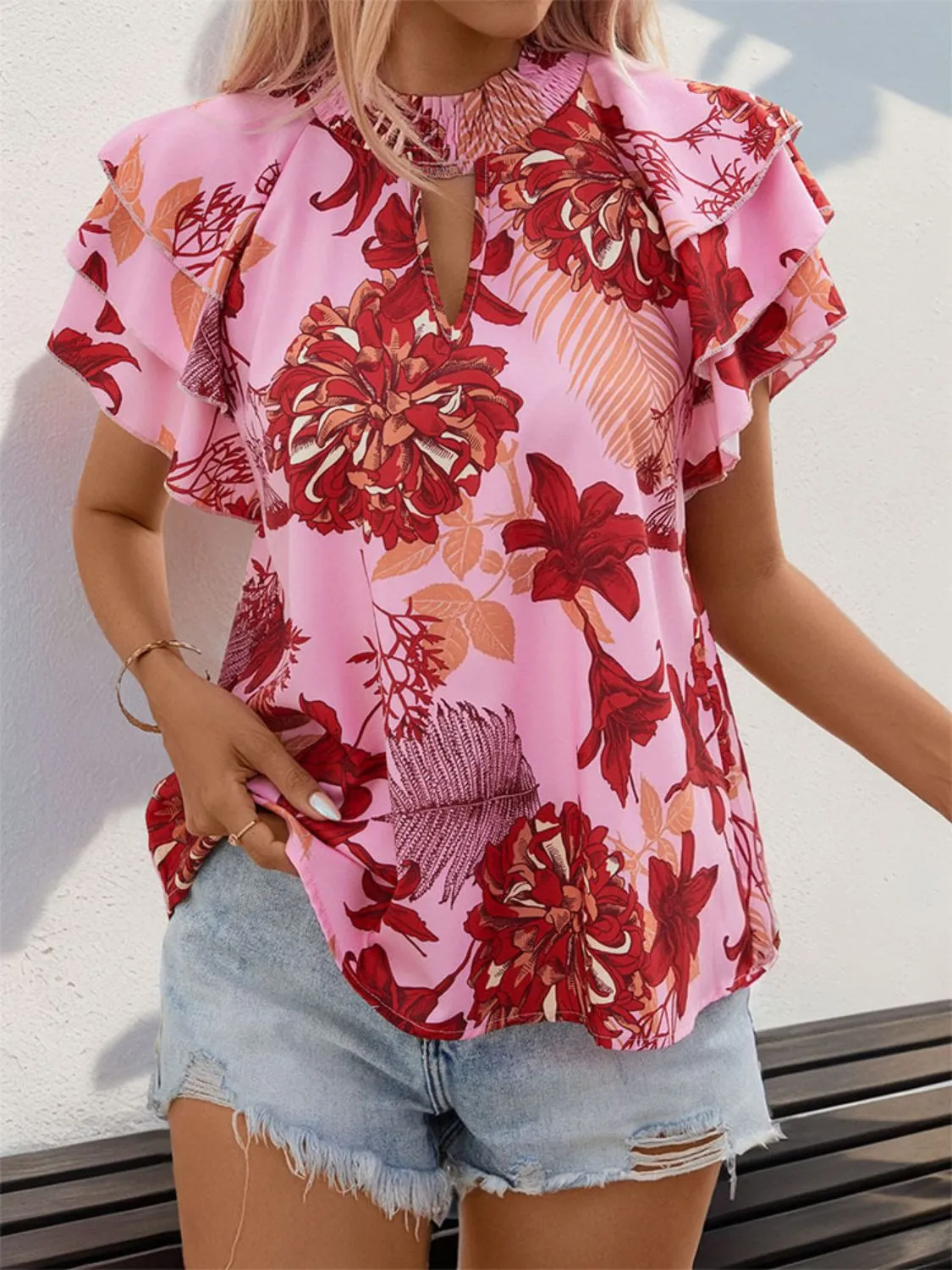 Rose Ruffled Blouse  Restocking 10 day shipping