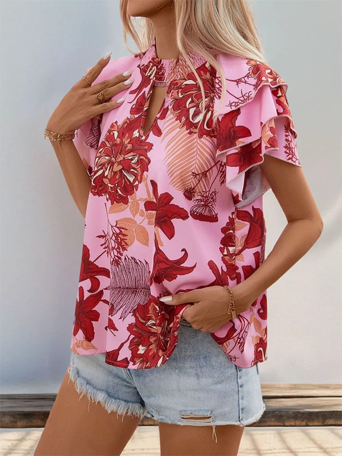 Rose Ruffled Blouse  Restocking 10 day shipping