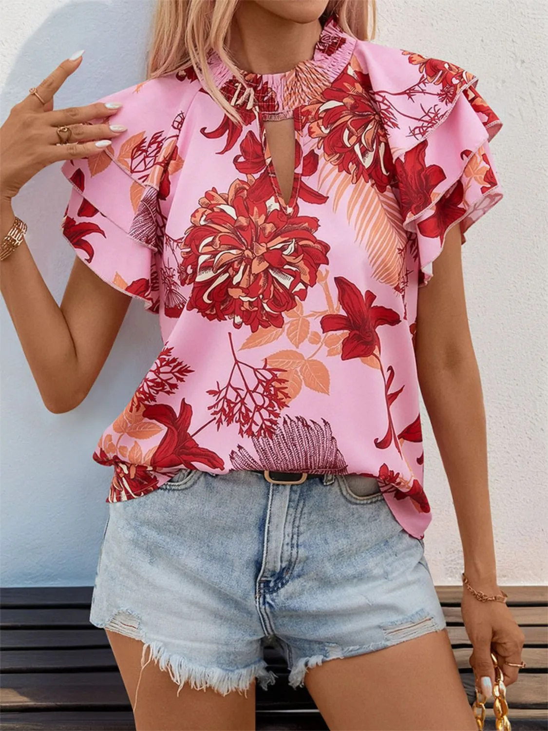 Rose Ruffled Blouse  Restocking 10 day shipping