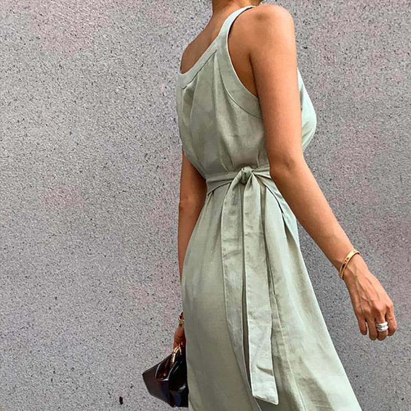 Sleeveless High Waisted Wrap Dress