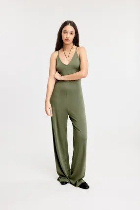 Sleeveless Long Jumpsuit - Sleeveless - Khaki Green - Ladies | H&M GB