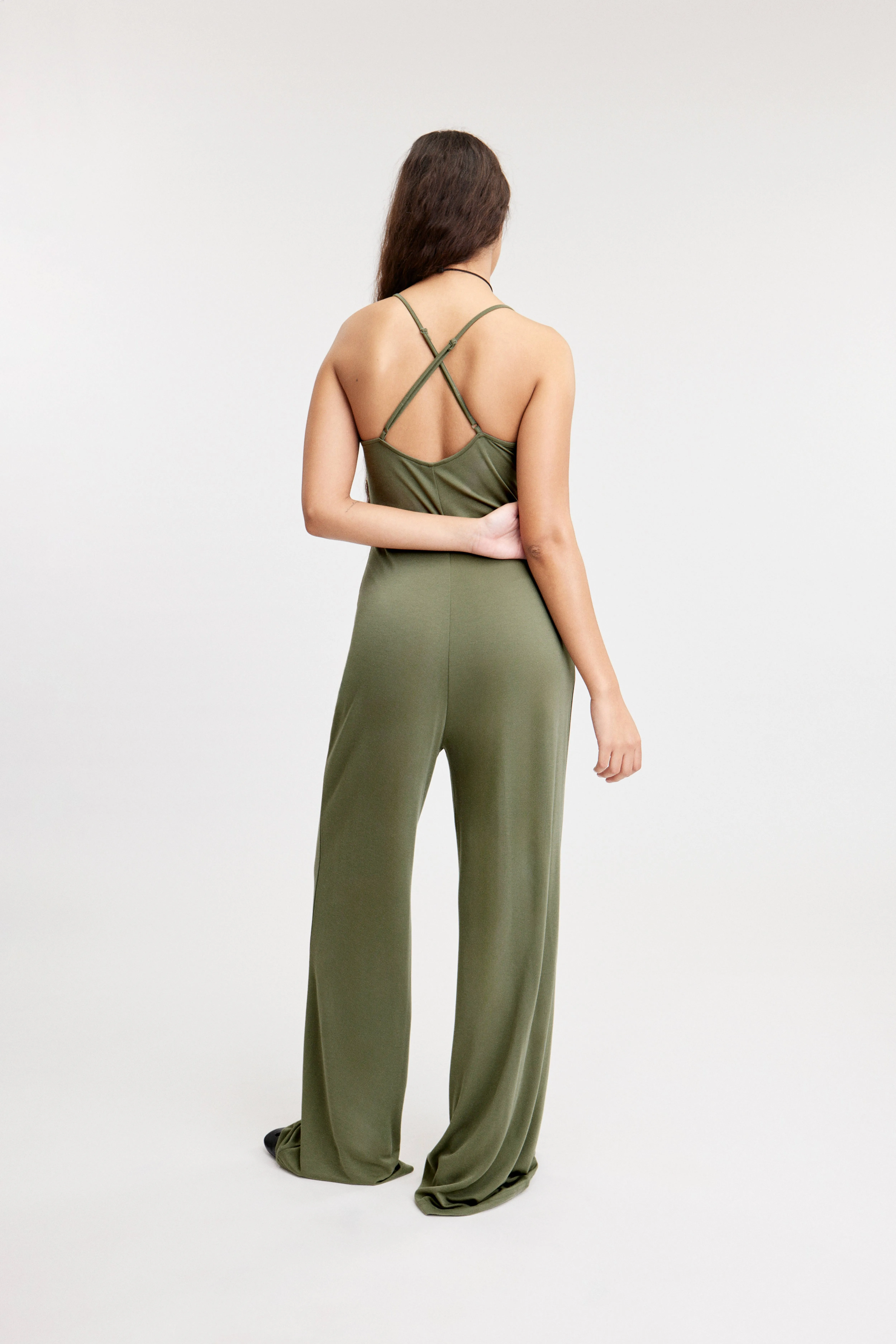 Sleeveless Long Jumpsuit - Sleeveless - Khaki Green - Ladies | H&M GB