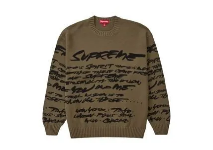 Supreme  |Unisex Street Style U-Neck Plain Logo Skater Style Sweaters