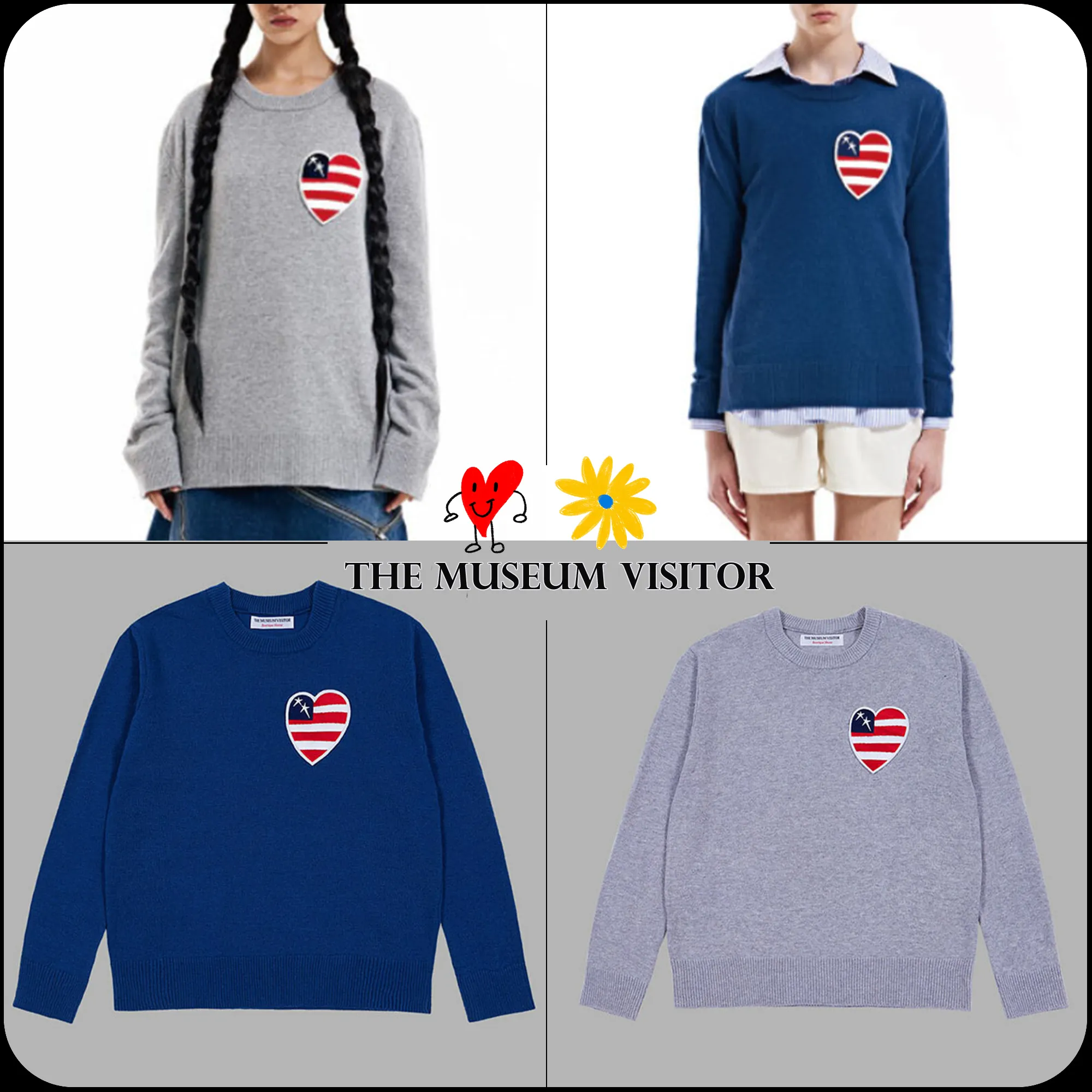 THE MUSEUM VISITOR  |[THE MUSEUM VISITOR]★US HEART PATCH STITCHED KNIT