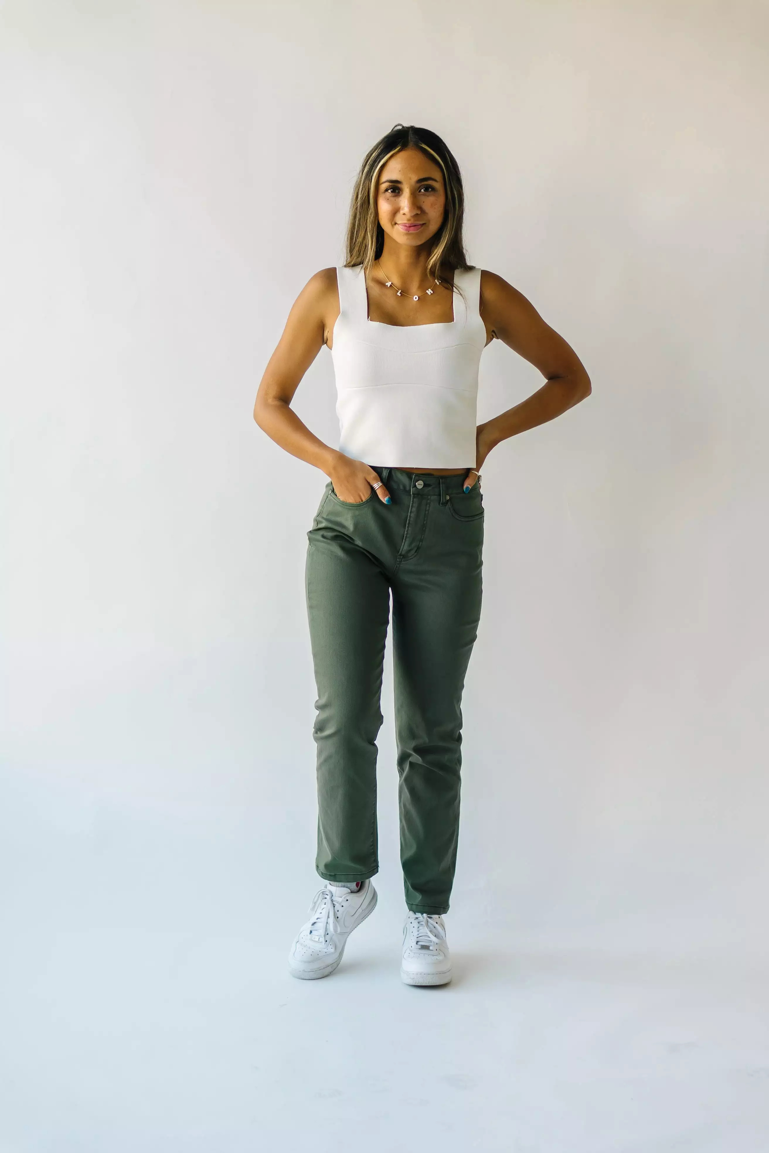 The Roberta High Rise Straight Leg Jean in Olive