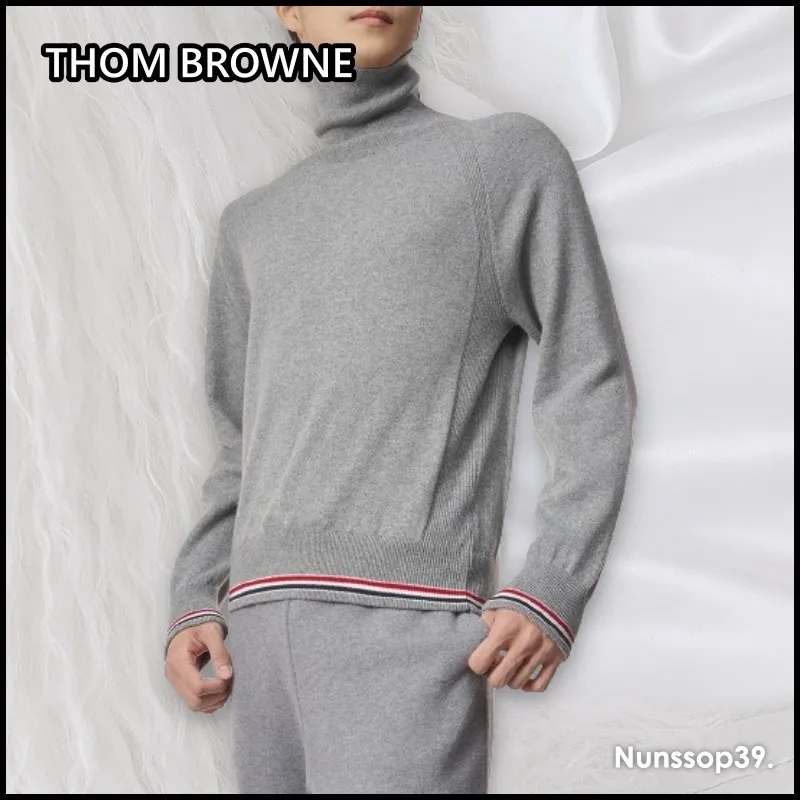 THOM BROWNE  |Cashmere Street Style Long Sleeves Plain Logo Designers