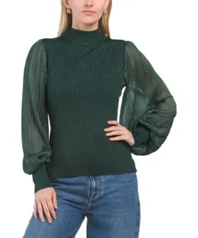 Tj Maxx Knit Shine Mixed Media Blouse For Women