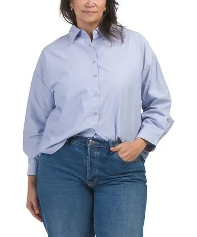 Tj Maxx Plus Stripe Blouse With Pearl Trim For Women