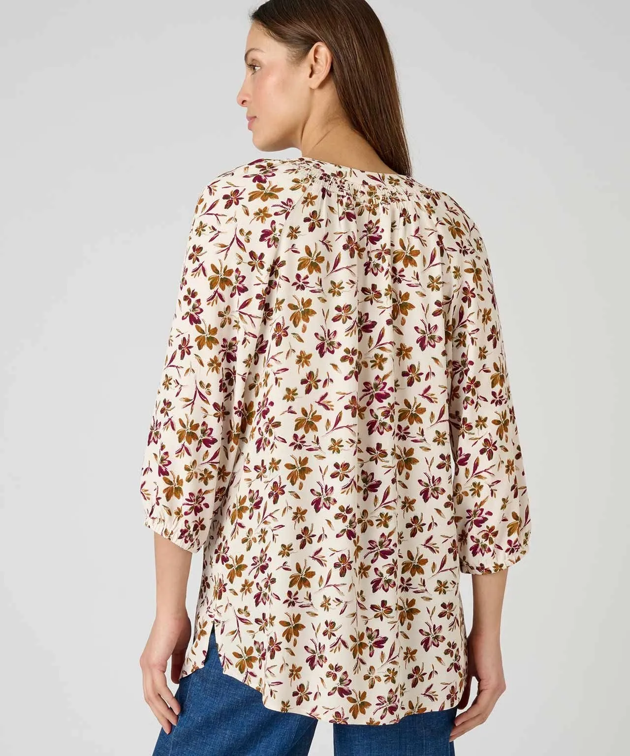 Tunisian Collar Printed Blouse