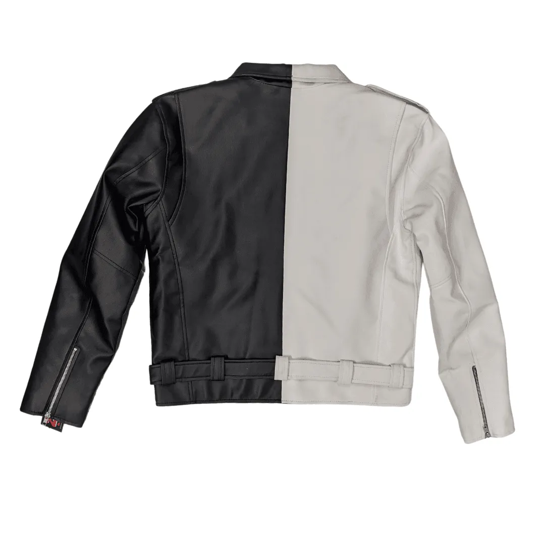 Vegan Classic Half White Half Black Motorcycle Jacket