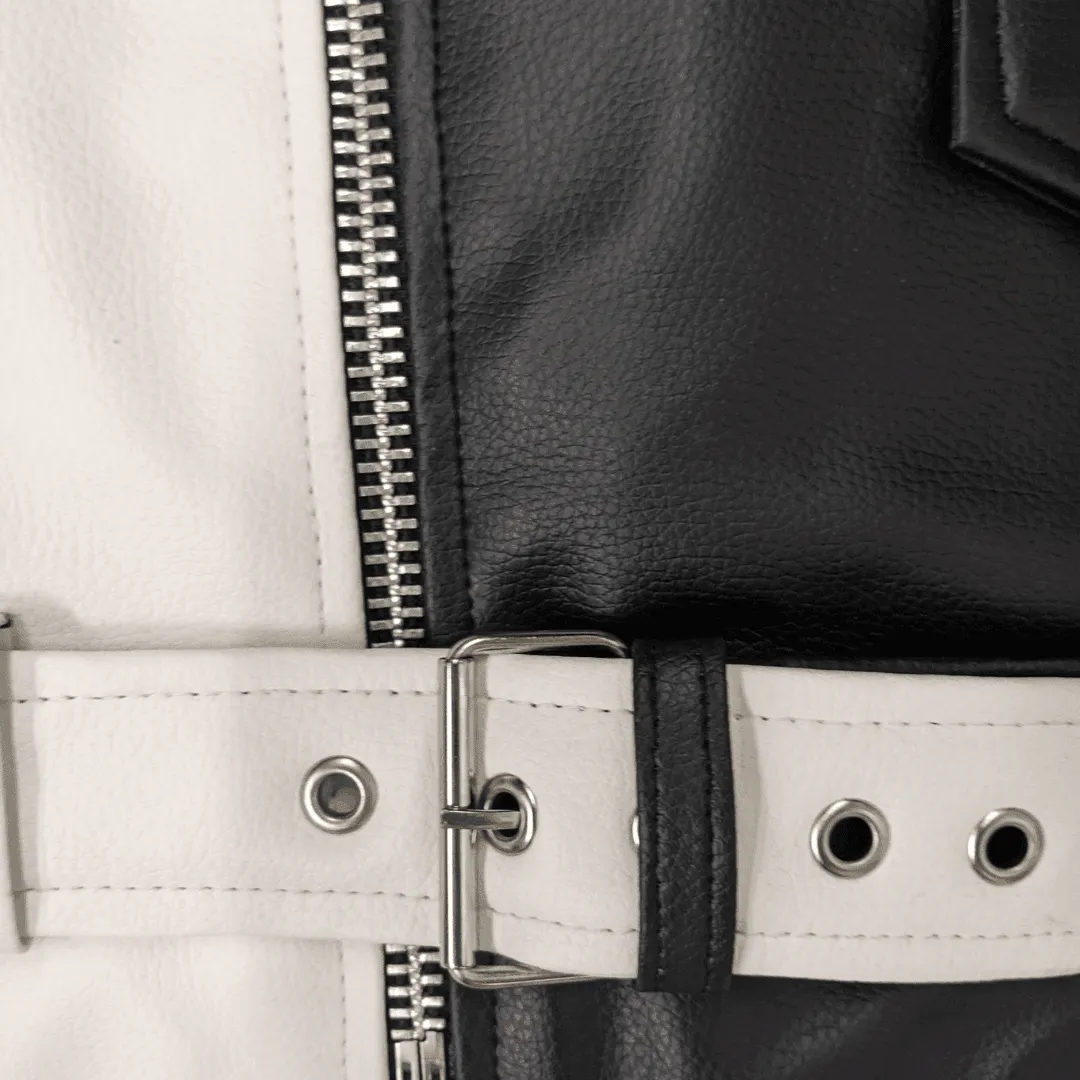 Vegan Classic Half White Half Black Motorcycle Jacket