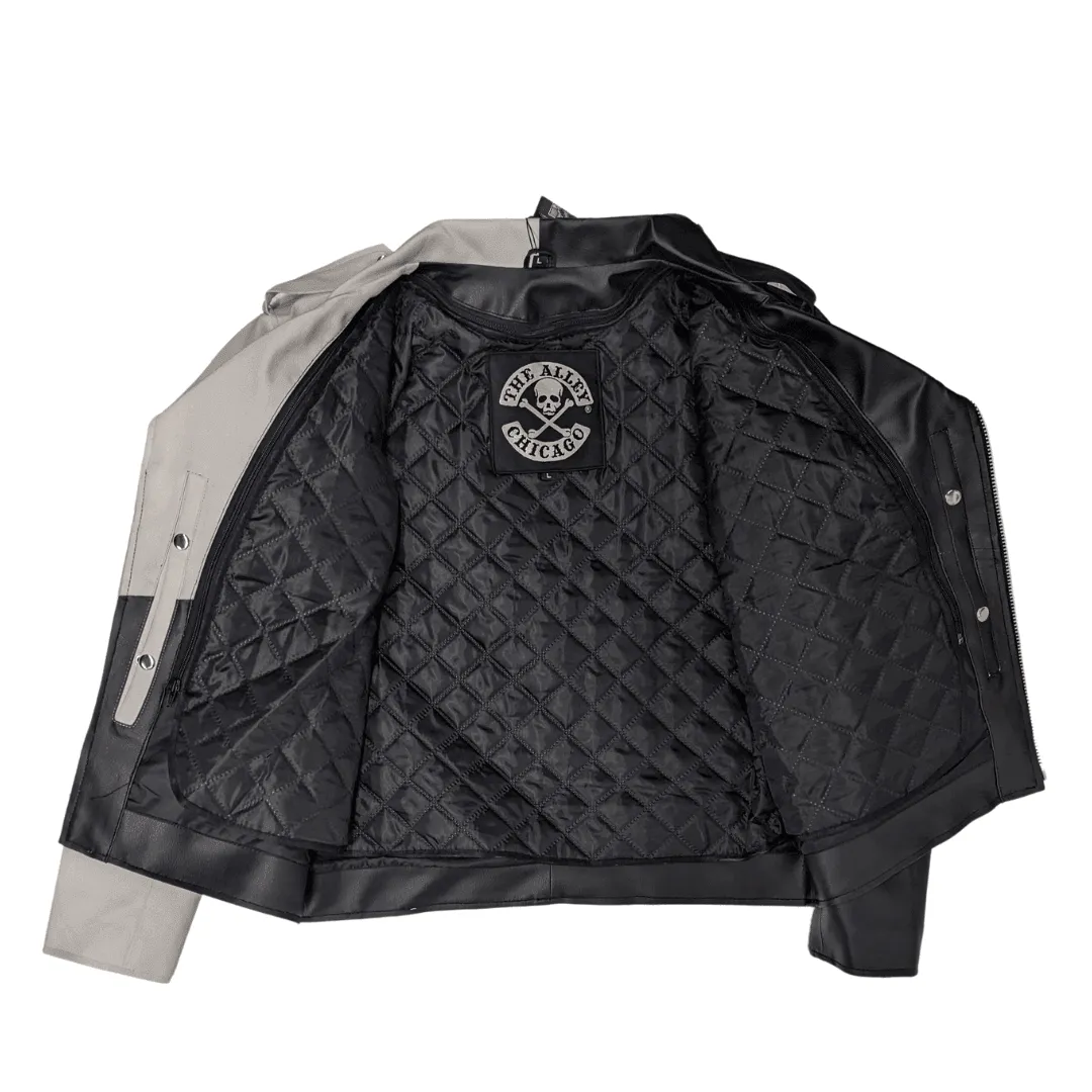 Vegan Classic Half White Half Black Motorcycle Jacket