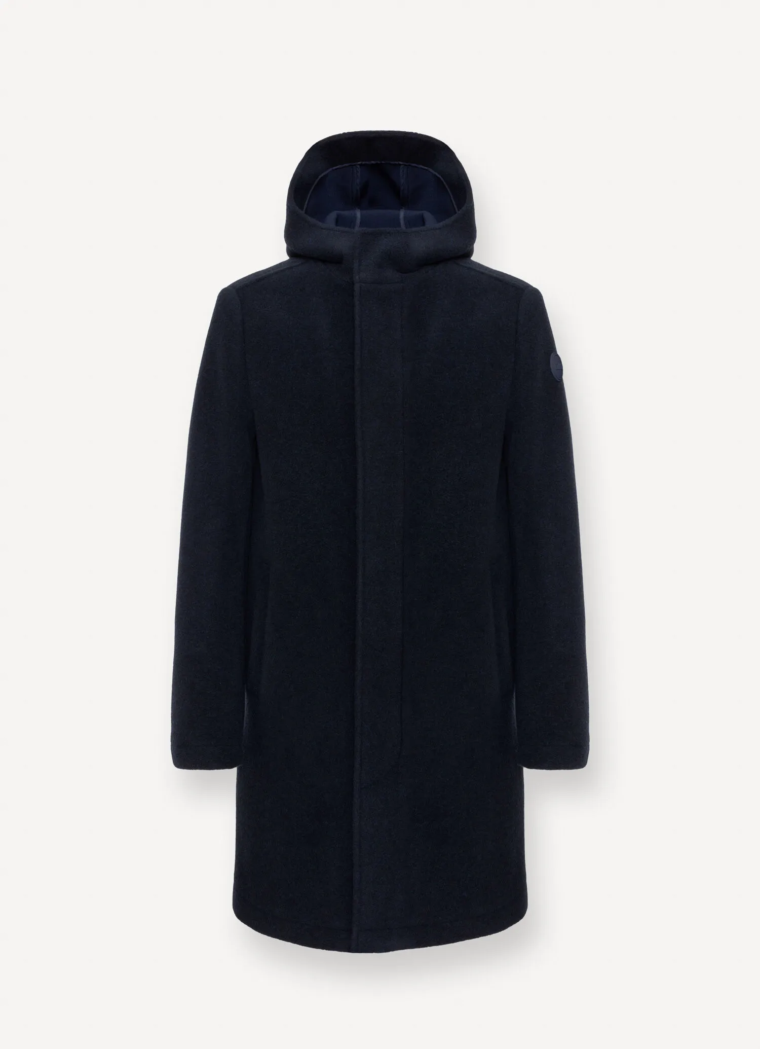 Wool baize coat with hood-