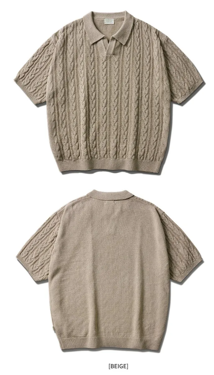 WV PROJECT  |[WV PROJECT]★SCASH CABLE OPEN COLLAR SHORT SLEEVE KNIT