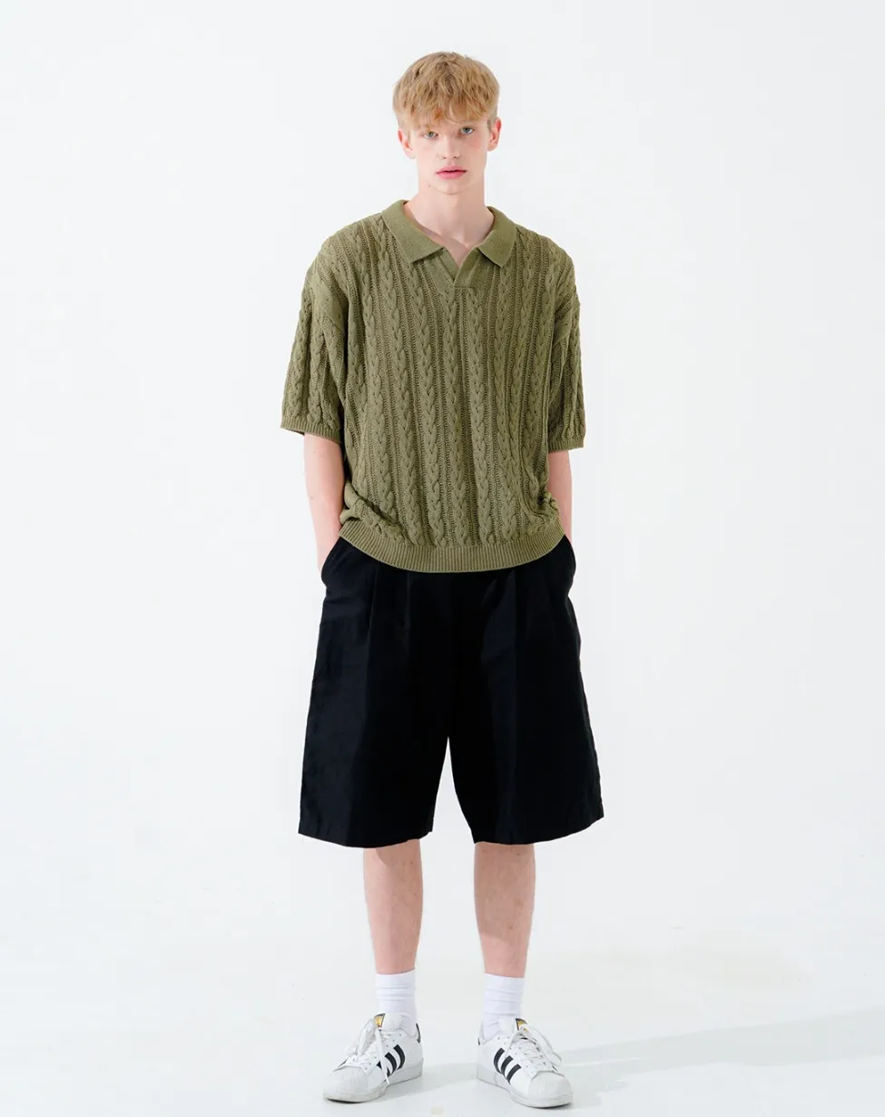 WV PROJECT  |[WV PROJECT]★SCASH CABLE OPEN COLLAR SHORT SLEEVE KNIT