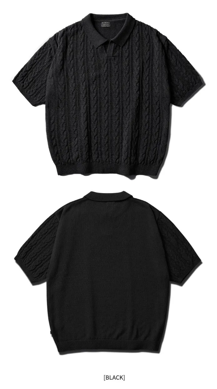 WV PROJECT  |[WV PROJECT]★SCASH CABLE OPEN COLLAR SHORT SLEEVE KNIT